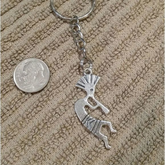 Kokopelli deity Keychain native American w newly added stones & charms - Picture 3 of 7